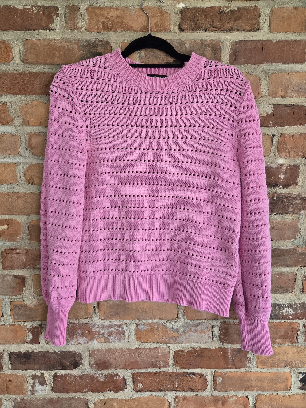 J. Crew Pink Open-Stitch Crewneck Sweater